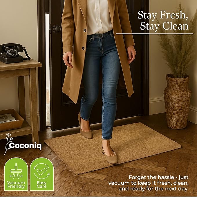 COCONIQ Coir Door Mats 17" X 30", Pack of 2, Non-Slip Sturdy, PVC Backed, Heavy Duty, Easy to Clean, Ideal for Door Entrance, Patio, Porch, Backyard, Garages, Plain Mat