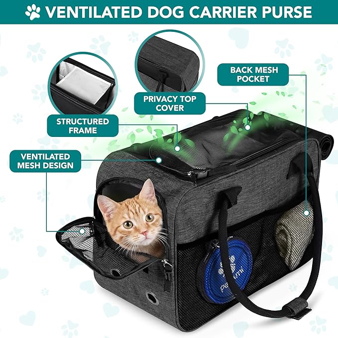 PetAmi Dog Purse Carrier for Small Dogs, Airline Approved Soft Sided Pet Carrier with Pockets, Ventilated Dog Carrying Bag for Puppy Cat, Dog Travel Supplies Bag, Sherpa Bed, Max 12 lbs, Dark Gray