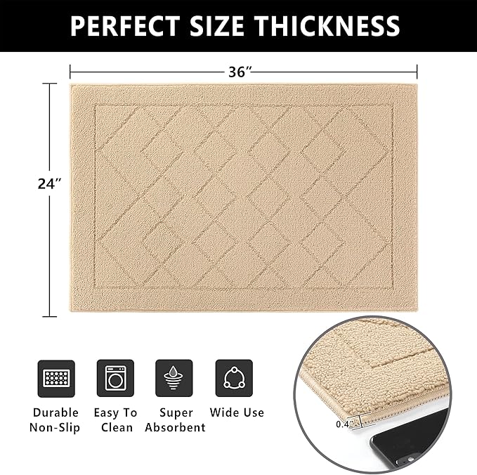 REFETONE Indoor Doormat, Front Back Door Mat 24"x36" Rubber Backing Non Slip Mats, Absorbent Washable Entrance Doormat for Entryway, Resist Dirt Low-Profile Inside Floor Mats for Muddy Shoes, Golden