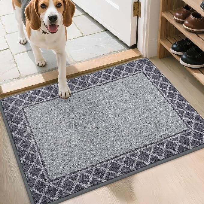 BEQHAUSE Door Mat Dirt Trapper Non Slip Entryway Rugs Absorbent Welcome Mat Low Profile Washable Front Door Mat for Muddy Paws,Entrance,Hallway, 20" x 32", Grey