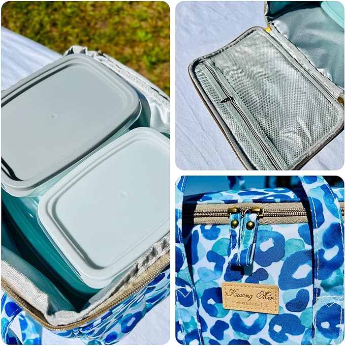Kwang Min Insulated Insulated Cooler Bag,Reusable Large Lunch Bag for Women, Great for Outdoors,Camping,Party,Premium Quality,Adjustable Strap,Foldable