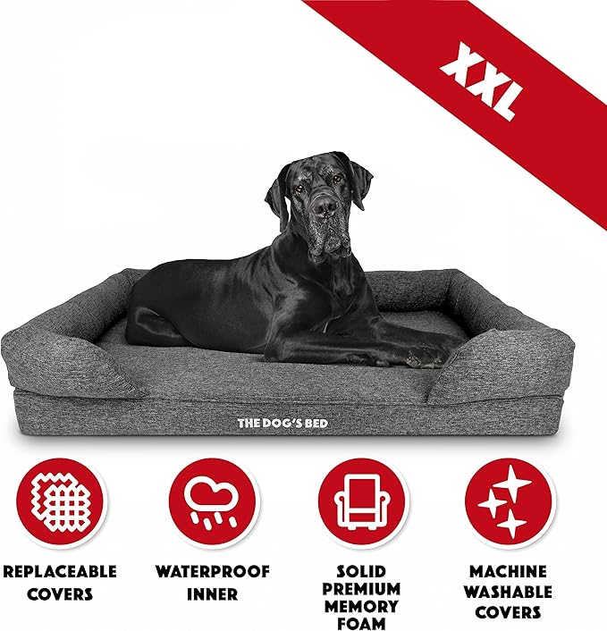 The Dog’s Bed, XXL Grey Fur Memory Foam, Pain Relief: Arthritis, Hip & Elbow Dysplasia, Post Surgery, Lameness, Supportive, Calming, Waterproof, Washable Cover