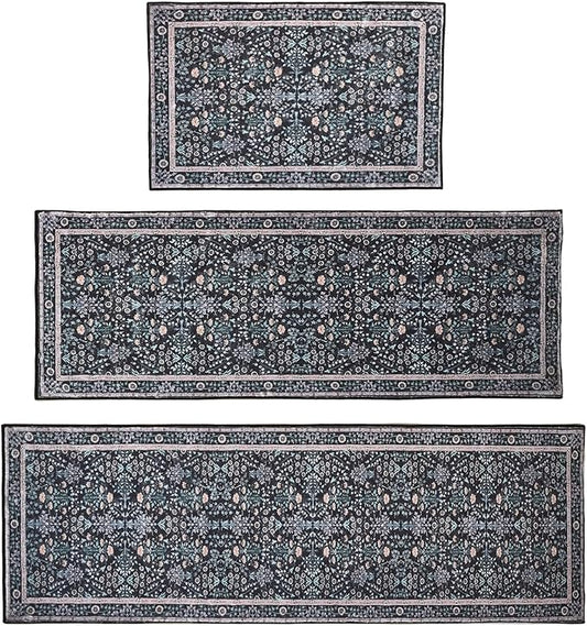 Kitchen Rug Set 3Pcs, Boho Rug Sets Non Slip Washable for Floor Thick Farmhouse Kitchen Decor Runner Rugs for Kitchen, Entryway，Laundry, Hallways 20''x32''+20''x48''+20''x59