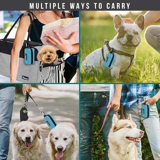 PetAmi Dog Poop Bag Holder for Leash, Dog Treat Pouch Leash, Pet Waste Bag Dispenser with Clip, Doggy Puppy Walking Accessories Supplies with 1 Dog Bag Roll (Blue, 1 Pack)
