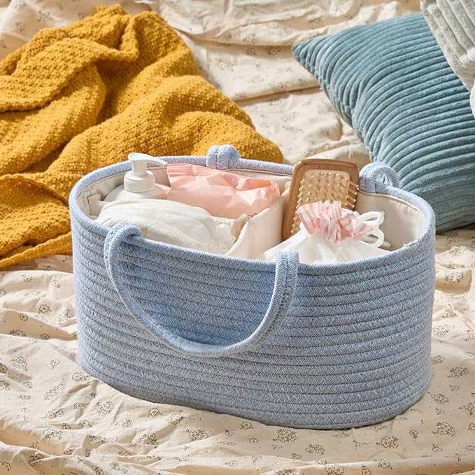 Diaper Caddy Organizer, Empty Gift Basket for Newborn Essentials, Baby Storage Basket, Stylish Gift Bag for Baby Shower, Boys and Girls - Small, Light Blue