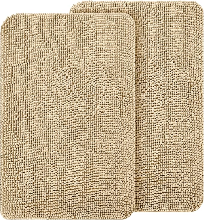 OLANLY Dog Door Mat Set 2-Piece 24x16, Absorbs Moisture and Dirt, Absorbent Non-Slip Washable Doormat, Quick Dry Chenille Mud Mat for Dogs, Entry Indoor Entryway Carpet for Inside Floor, Beige