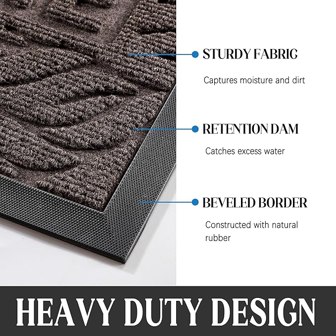 Yimobra Large Welcome Mat 36x24, Waterproof Non-Slip Outdoor Mats for Front Door Outside Entrance, Low-Profile Entryway Mat Indoor for Garage Patio, Brown