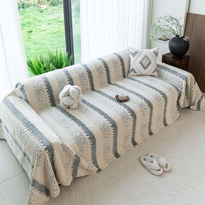 Sherpa Fleece Couch Cover for 2 Cushion Sofa, Gray, 71" x 118" – Pet Proof Sofa Covers, Heavy Duty, Scratch Resistant, Pet Friendly Furniture Cover – Easy Install, Machine Washable