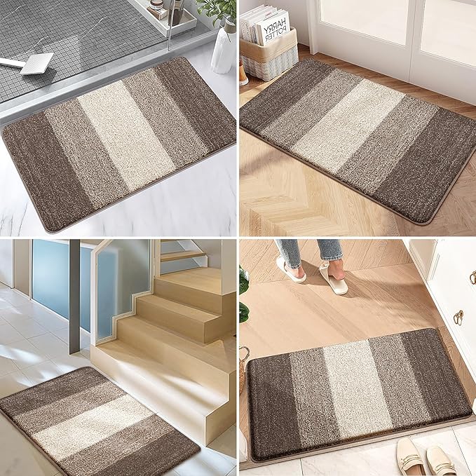 Kitinjoy Indoor Outdoor Door Mat, 48x30 Non-Slip Absorbent Dirt Trapper, Low-Profile Washable Inside Entrance Front Floor Mat, Sturdy Soft Entry Doormats for Entryway, Light Brown