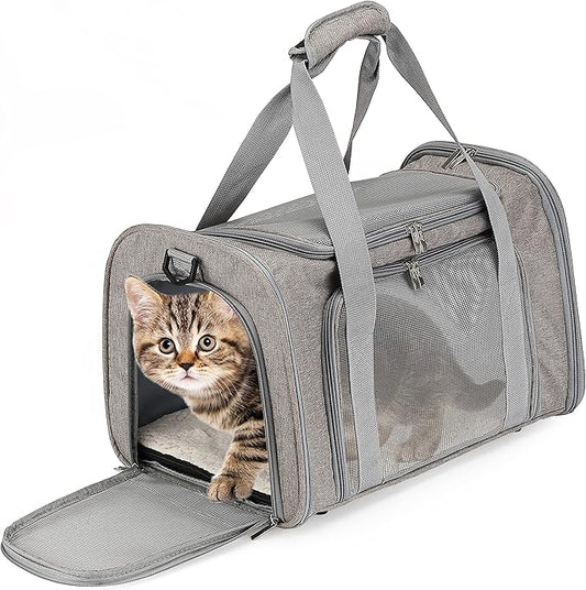 Mr. Pen- Pet Carrier, 17.5" x 11.2" x 11.5", Medium Size, Gray, Portable Travel Carrier for Small Pets, Cats & Small Dogs, Breathable Mesh, Safety Inner Leash, Side Pocket & Padded Shoulder Strap