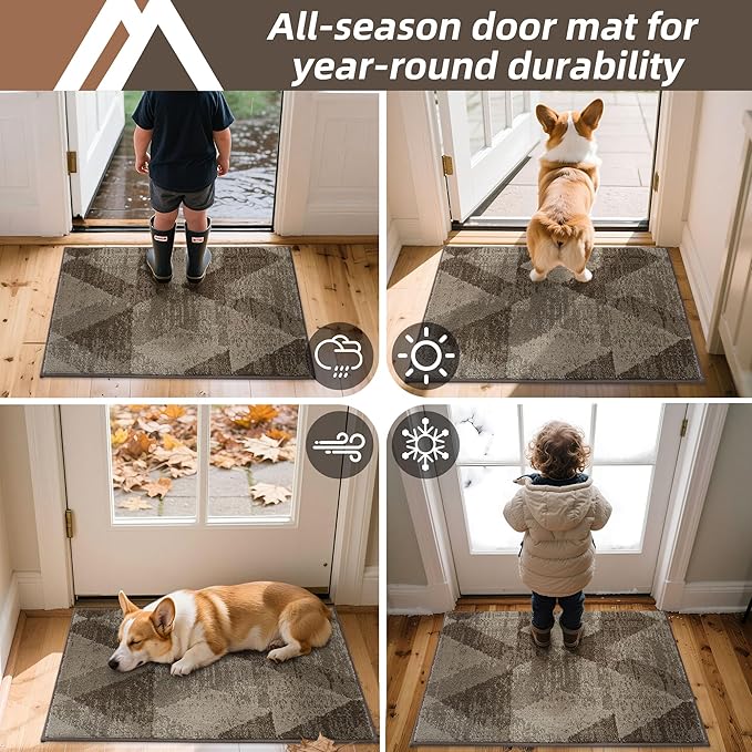 COSY HOMEER Entryway Rugs Doormat 24"x36", Non-Slip Absorbent Polyester, Washable Rugs for Front Door, Dirty Paws & High Traffic Areas, Brown