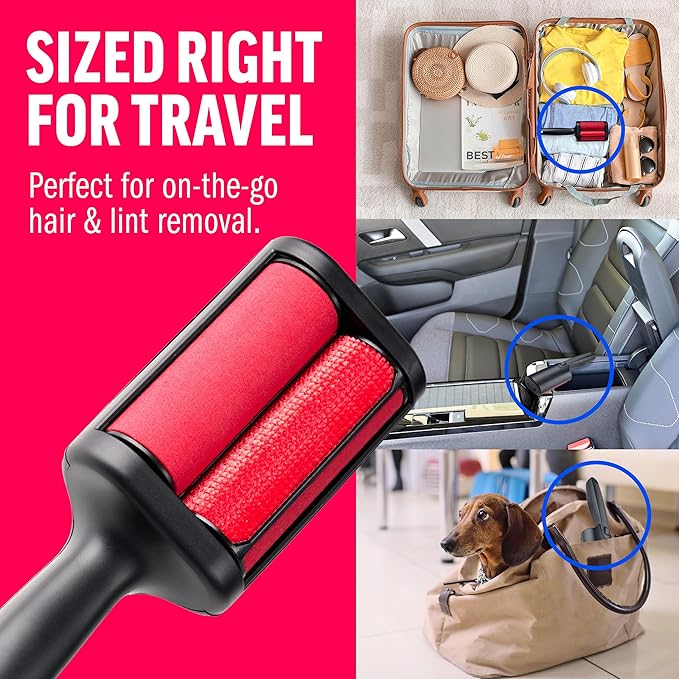 ChomChom Roller for Pet Hair - Reusable Lint Roller Pet Hair Removal Tool for Clothes, Couches, Cars and Travel - Cat Dog Hair Remover, Compact, No Sticky Refills Needed (Mini Roller)