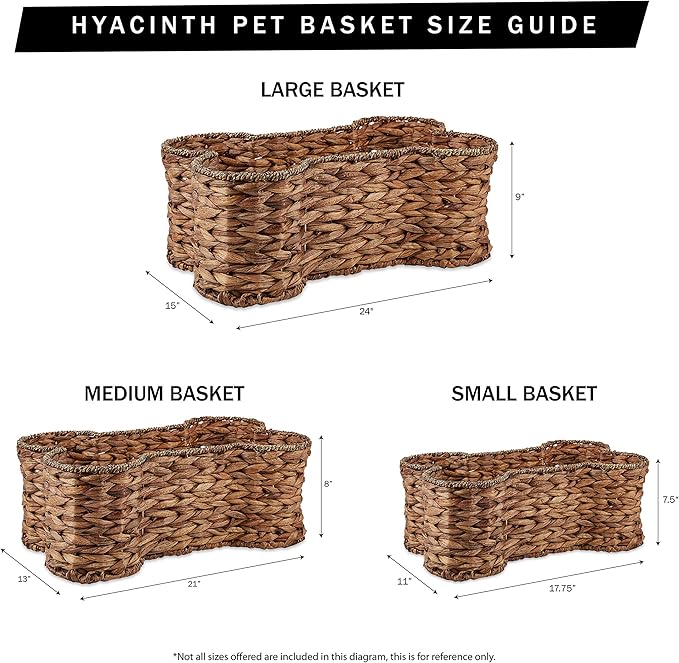 Bone Dry Pet Storage Collection, Bone Shape Hyacinth Toy Basket, White Wash, Large - 24x15x9"