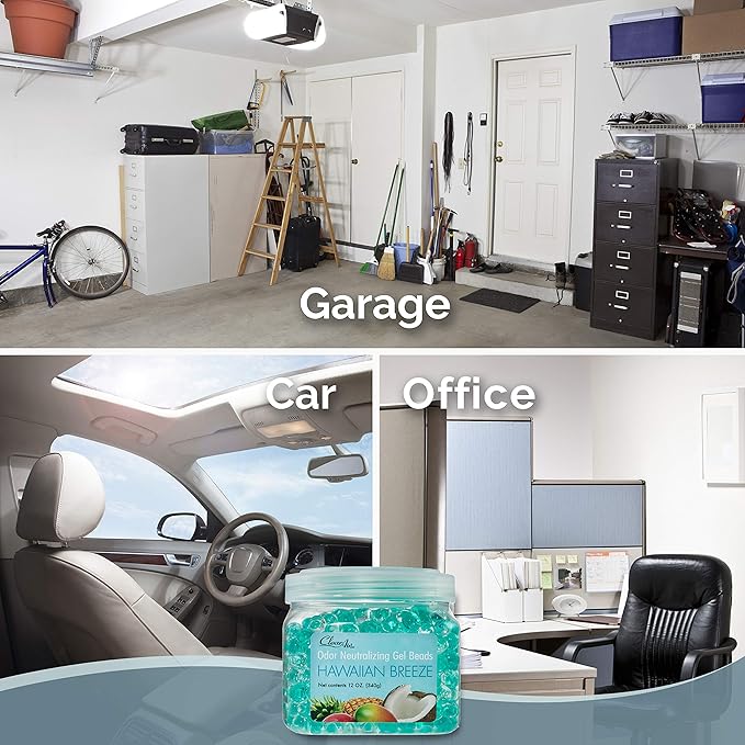 Clear Air Odor Eliminator Gel Beads - 12 oz, Pack of 2 - Air Freshener Made with Essential Oils - Eliminates Odors in Bathrooms, Cars, Boats, RVs & Pet Areas - Hawaiian Breeze Scent