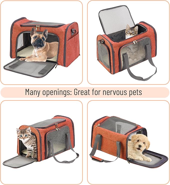 Mr. Pen- Pet Carrier, 17.5" x 11.2" x 11.5", Medium Size, Orange, Portable Travel Carrier for Small Pets, Cats & Small Dogs, Breathable Mesh, Safety Inner Leash, Side Pocket & Padded Shoulder Strap