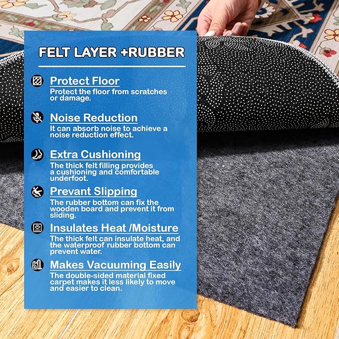 Non-Slip Rug Pads 10 x 14 ft, 100% Waterproof Extra Large Area Rugs Non Skid Rug Pad for All Floors and Finishes Durable Hardwood Floor Protective Felt Keeps Rugs in Place, Safe and Secure