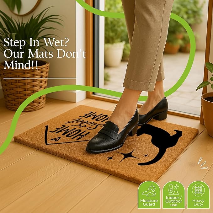 COCONIQ Coir Door Mats 17" X 30", Non-Slip Sturdy, PVC Backed Heavy Duty, Easy to Clean, Ideal for Door Entrance, Patio, Porch, Backyard, Garages, Home Sweet Home, with Cats