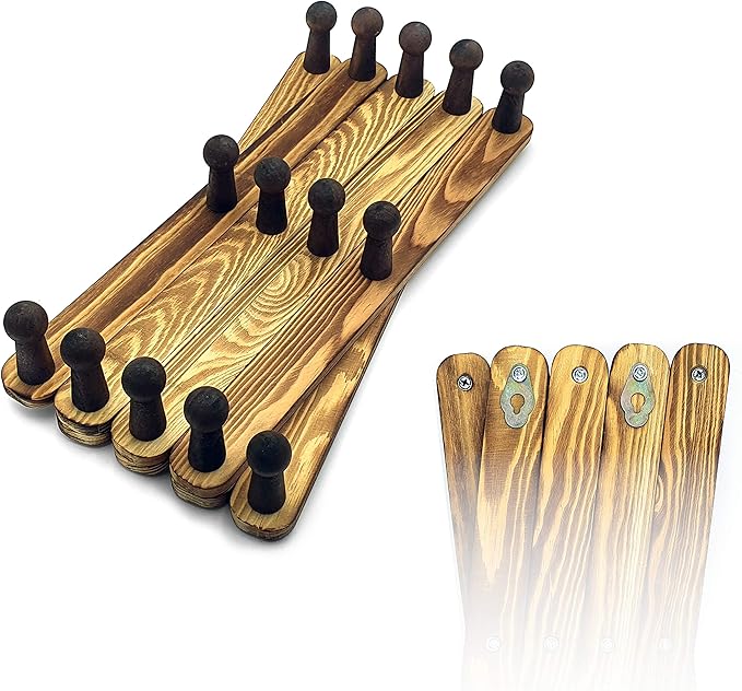 Expandable Wooden Coat Rack Hanger - Accordion Wall Hanger with Expanding Wall Pegs | Hand Made Vintage Wooden Hat Rack for Wall | Hang Coat, Jacket, Hat | Wall Rack – 14 Hook, Torched Wood