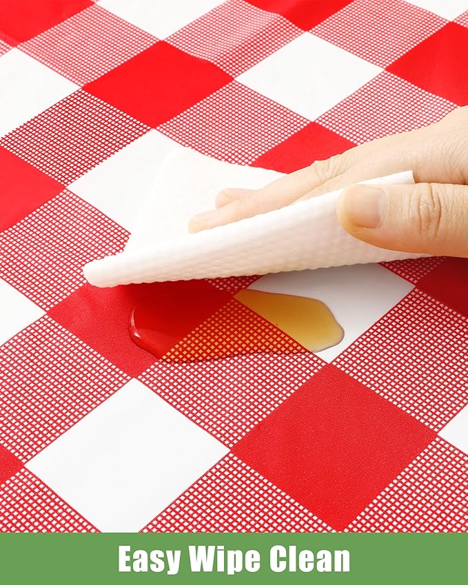 Smiry 12 Packs Gingham Disposable Table Cloth, 54 x 108 Inch Waterproof Plastic Tablecloth, Rectangle Red and White Checkered Table Covers for Picnic, Picnic, Birthday, Party