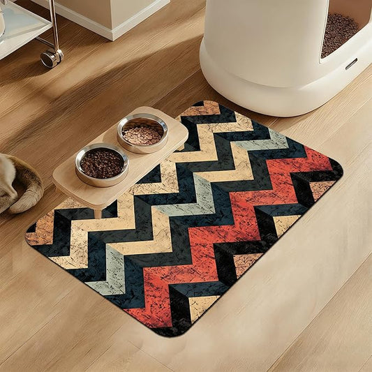 Vintage Plaid Pet Food Mat for Cats and Dogs–Absorbent Quick Dry Feeding Placemat, Non Slip Rubber Base, Waterproof Bowl Mat for Indoor Use, Pet Supplies 12"x20"