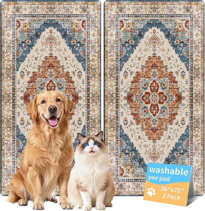 Dog Pee Pads Training Pads Upgrade Triple Thickness All-Purpose Super Absorbent & Leak-Proof, Quick Dry and Leak-Proof and Odor Control (Brick/Blue, 36" x72"x2PCS)