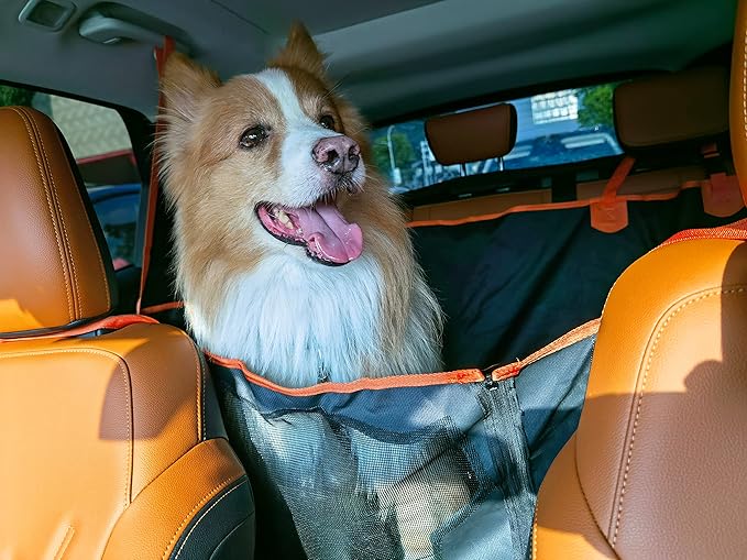 FAN WU Dog Car Seat Cover with Sniffle Mat – Anxiety Relief & Waterproof Protection for Dogs, Travel Hammock with Safety Belt & Removable Sniffing Pad (for Large Dogs)