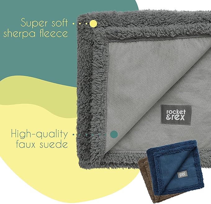 rocket & rex Medium Waterproof Dog Blanket, Brown, Washable Waterproof Pet Blanket Protects Beds, Couches & Other Furniture, Premium Fleece Fabric with Reversible Faux Suede, 30" x 40" (Pack of 1)