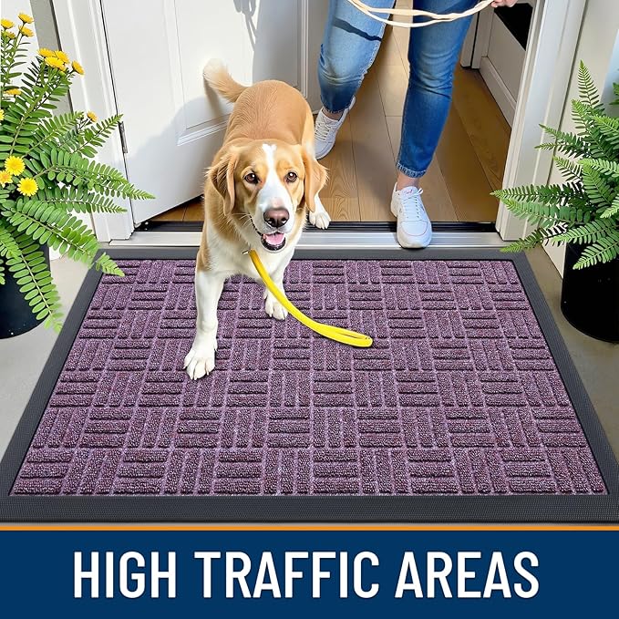 OLANLY Front Door Mat Outside Entrance 71x47, Absorbent, Heavy Duty Sturdy Natural Rubber Doormat Indoor Outdoor, Non-Slip, Stain and Fade Resistant, Low Profile Floor Mat for Entryway, Violet