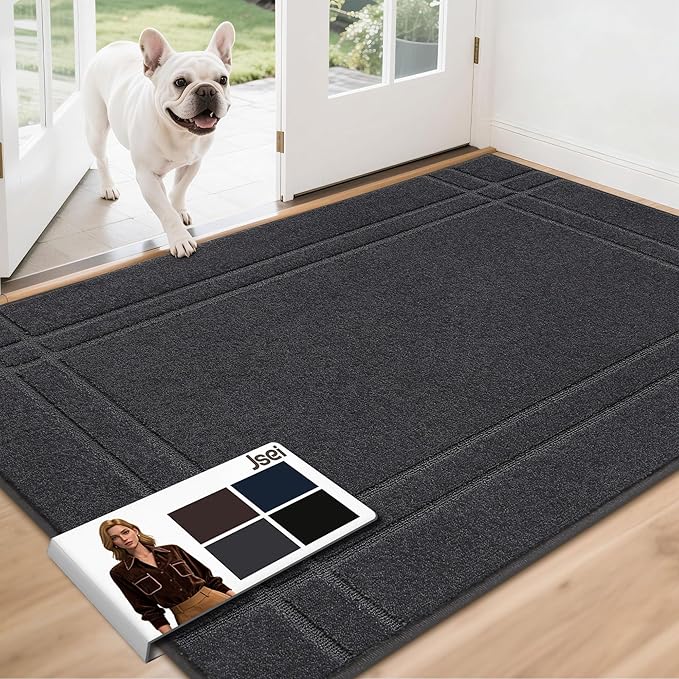 JSEI Entryway Rugs Doormat 36"x60", Non-Slip Dirt Trapper Door Mats Indoor, Washable Absorbent and Stain Resist Welcome Floor Mat for Front Door, Dog Door Mat, Muddy Wet Shoes & Paws, Dark Grey