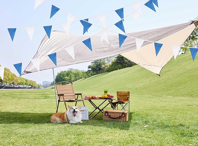 100 Feet Blue & White Pennant Banner Flags String Hanging Blue & White DIY Triangle Bunting Flags,Party Decorations for Grand Opening,Party Events Celebration,Kids Birthday,60 Pcs