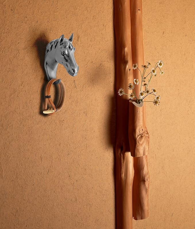 Horse Head Single Wall Hook/Hanger Animal Shaped Coat Hat Hook Heavy Duty, Rustic, Decorative Gift (Grey)