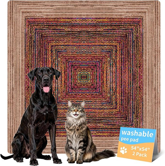Dog Pee Pads Training Pads Upgrade Triple Thickness All-Purpose Super Absorbent & Leak-Proof, Quick Dry and Leak-Proof and Odor Control (Sisal Bohemian Print, 54" x54"x2PCS)
