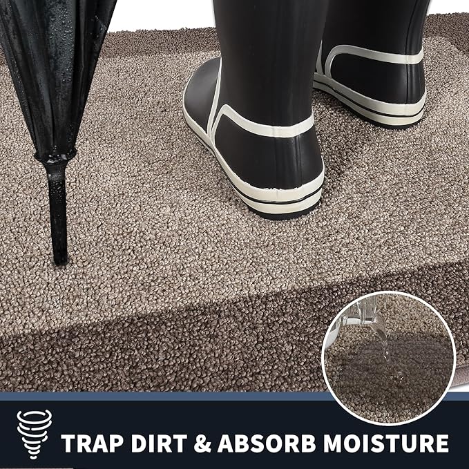 PURRUGS Dirt Trapping Door Mat 24" x 60", Non-Slip Machine Washable Entry Rug, Entrance Mat, Indoor Front Door Mat, Super Absorbent Entryway Rug for Muddy Shoes & Paws, Beige & Grayish Brown