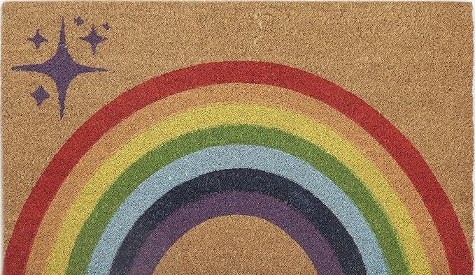 COCONIQ Coir Door Mats 17" X 30", Non-Slip Sturdy, PVC Backed Heavy Duty, Easy to Clean, Ideal for Door Entrance, Patio, Porch, Backyard, Garages, Sparkle of Rainbows