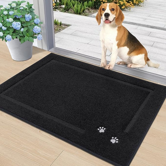 BEQHAUSE Dog Door Mat for Muddy Paws 24"x36" Dirt Trapper Absorbent Doormat Non Slip Entryway Rugs Washable Stain Resistant Welcome Floor Mat Soft Low-Profile for Front Back Door, Black