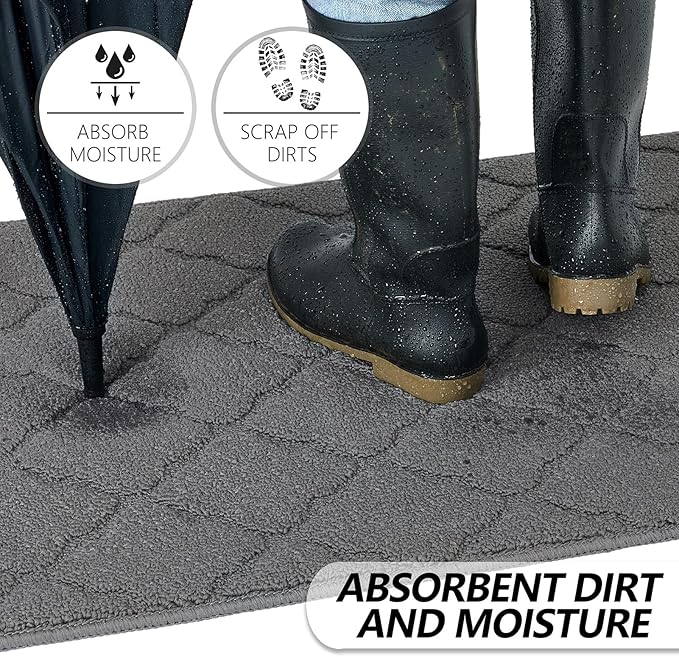 Timo Indoor Doormat, Front Door Mat 32"x40" Absorbent Rubber Backing Non Slip Door Mats, Machine Washable Resist Dirt Low Profile Rugs for Entryway, Front Door Rugs Indoor for Muddy Wet Shoes, Grey