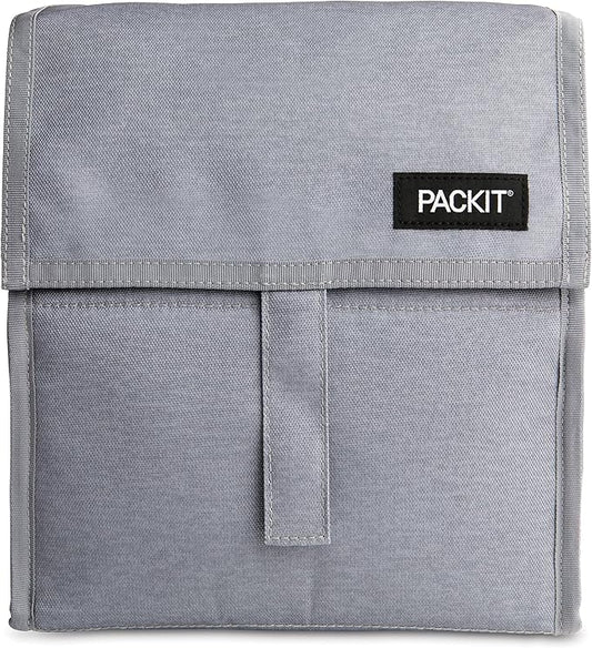 PackIt® Freezable Lunch Bag, Gray Fog, Built with ECOFREEZE® Technology, Foldable, Reusable, Zip and Velcro Closure with Buckle Handle, Designed for Work Lunches and Fresh Lunch On the Go