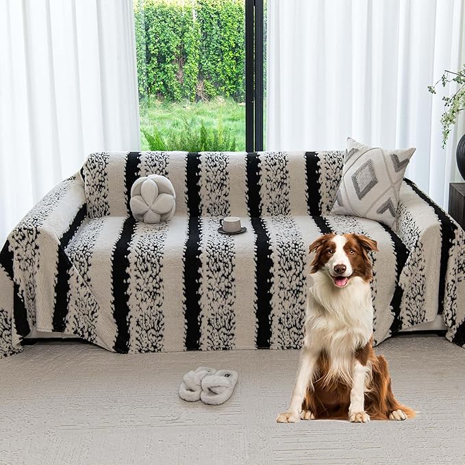 Sherpa Fleece Couch Cover for 3 Cushion Sofa, Black, 71" x 134" - Pet Proof Sofa Covers Heavy Duty Scratch Resistant Pet Friendly Furniture Cover - Easy Install, Machine Washable