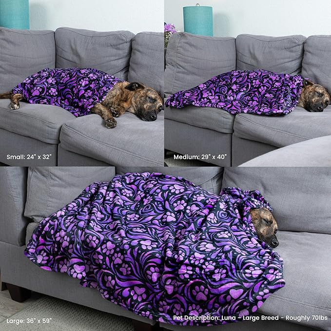 Pet Dog Cat Blanket Ultra Soft Cozy Fleece Paw Print Design Machine Washable Durable for Crates Beds Sofas Travel (Rainbow Paws, Large)