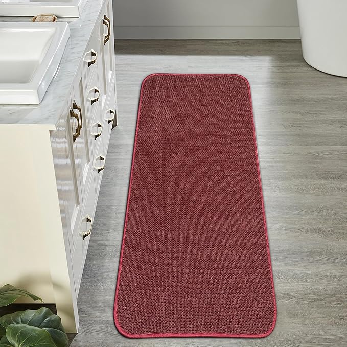 Bath Mat,Ultra Thin Bathroom Runner Rugs,Large Bath Mats for Bathroom,Quick Dry,Non-Slip,Machine Washable,Low Pile,Bath Rug,Shower Outside,Sink,Home Decor Accessories.Red,（17x59inch）