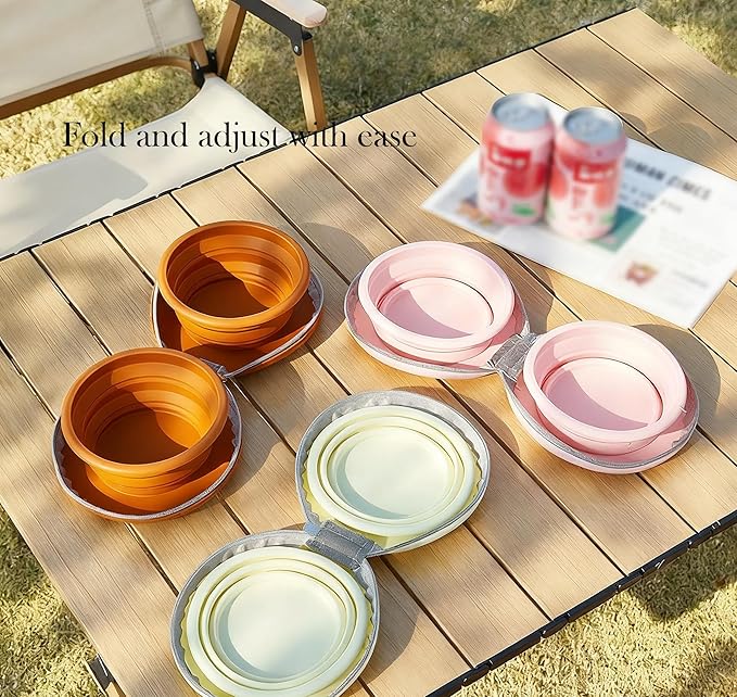 Collapsible Dog Bowls,2-in-1 Pet Bowls with Zipper Carrying Case and Carabiner Clip for Traveling Hiking Camping Walking,Pink
