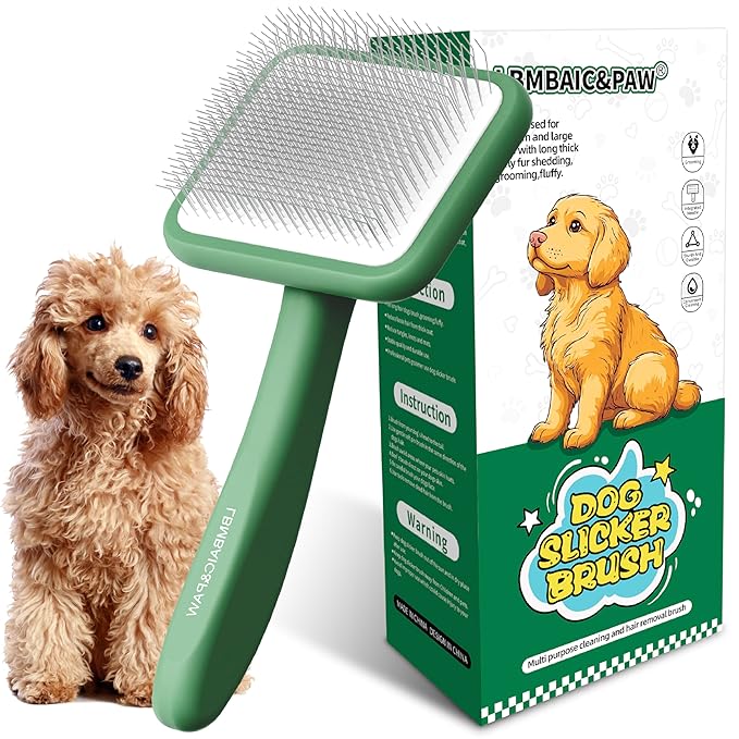 Dog Brushes for Poodle,Doodle,Bernedoodle,Chow Chow Best Slicker Brush for Dogs Thick Long Curly Hair Shedding,Detangles,Fluffy,Grooming,Remove Loose Hair Long Pin Slicker Brush for Shedding.(Large)