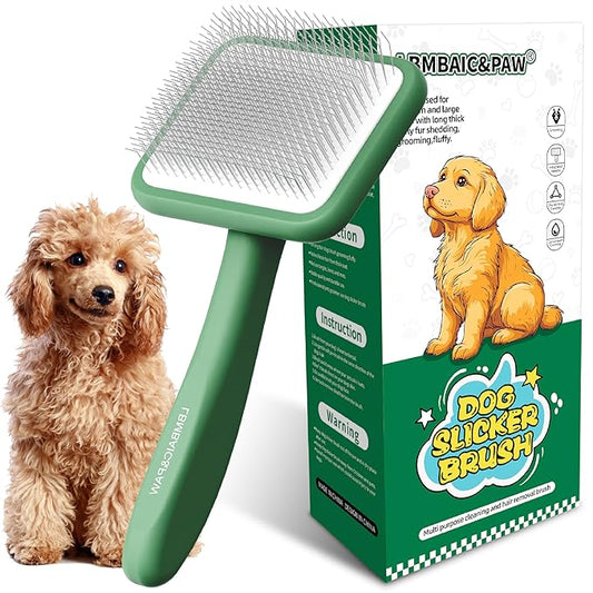 Dog Brushes for Poodle,Doodle,Bernedoodle,Chow Chow Best Slicker Brush for Dogs Thick Long Curly Hair Shedding,Detangles,Fluffy,Grooming,Remove Loose Hair Long Pin Slicker Brush for Shedding.(Large)