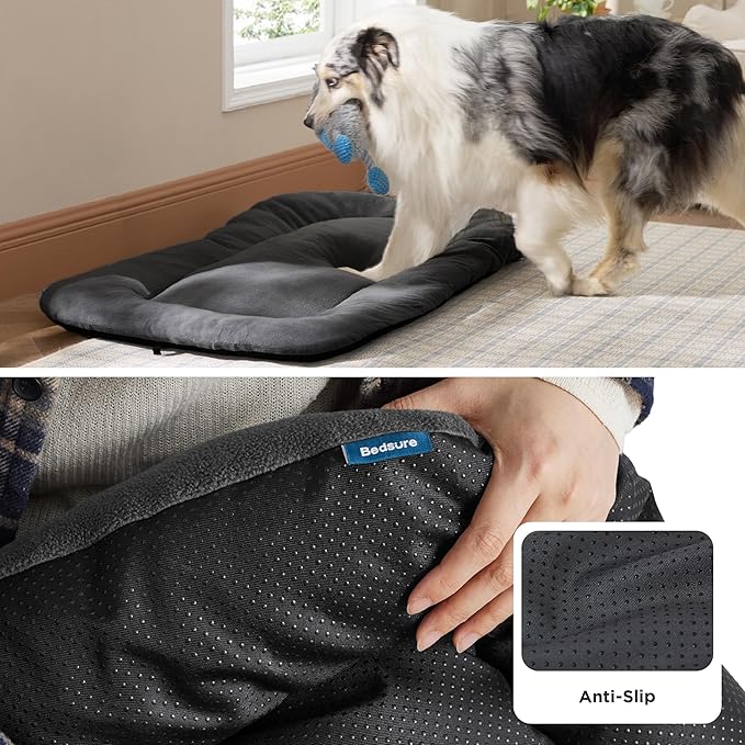 Bedsure Washable Dog Crate Pad for Medium Dogs, Anti-Slip Puppy Kennel Dog Bed for Crate - Ultra Soft Fleece Flat Thin Pet Mat (Not Chew Proof), Grey 29"x18"