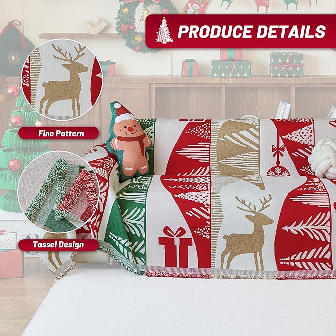 MYSKY HOME 71"X118" Loveseat Christmas Couch Cover, Sectional Sofa Covers Sofa Slipcover for 2 Cushion Couch, L Shape Couch Covers for Dog, Kid, Washable Sofa Blanket, Furniture Protector, Red Gift
