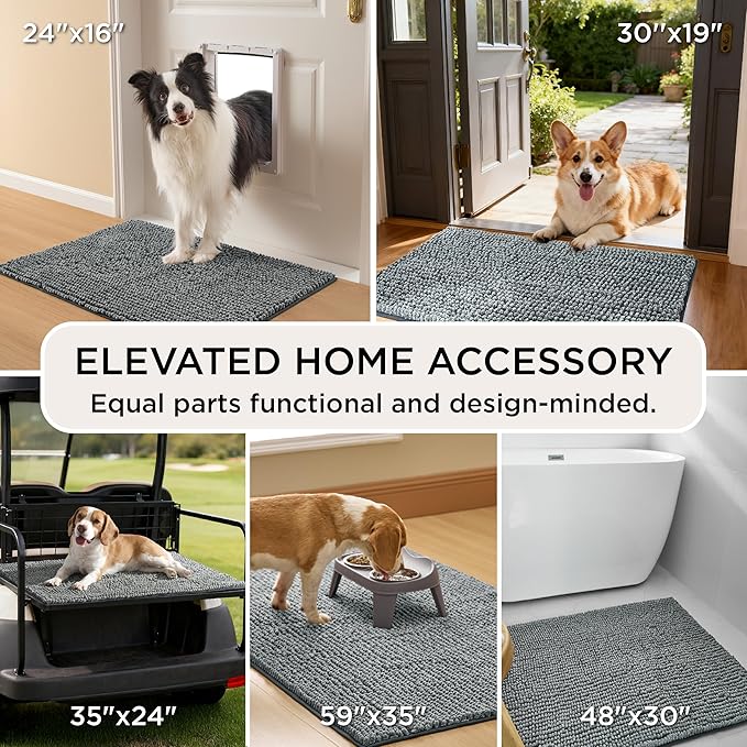 Bedsure Dog Door Mat for Muddy Paws, High-Low Absorbent Chenille Indoor Entrance Mud Dirt Trapper Soak-Stopper, Machine Washable Non-Slip Entryway Rug for Pets, 48"x30" Grey