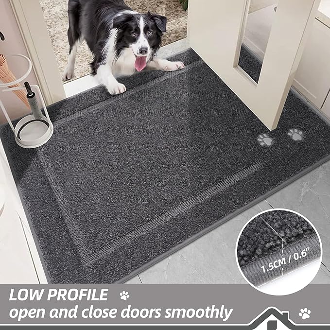 BEQHAUSE Dog Door Mat for Muddy Paws 24"x36" Dirt Trapper Absorbent Doormat Non Slip Entryway Rugs Washable Stain Resistant Welcome Floor Mat Soft Low-Profile for Front Back Door, Dark Grey