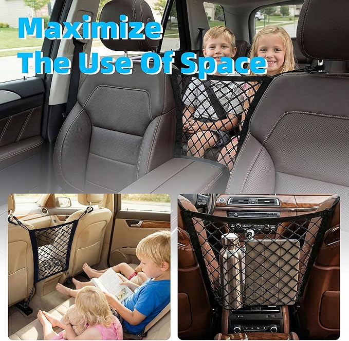 Dog Car Barrier Net Car Mesh Organizer, Back Seat Pet Barrier, SUV Dog Barrier for Cargo Area, Elastic Storage Net Pouch for Cars SUVs Vans Traveling