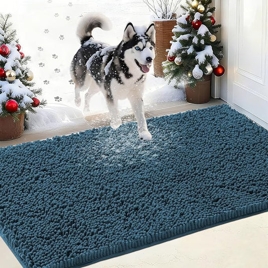 IM HOME Chenille Absorbent Outdoor Doormat 60" x 36", Washable Muddy Door Mats for Dog Non Slip Indoor Doormat Dog Mat for Muddy Paw Front Inside Doormats for Entryway Atlantic Blue