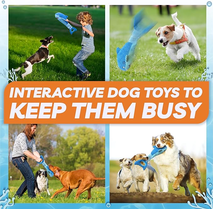 LEGEND SANDY Squeaky Dog Toys for Large Dogs – Interactive Plush Shark Toy with Crinkle & Tug of War Tail, Puppy Chew Toys for Small Medium Large Breeds
